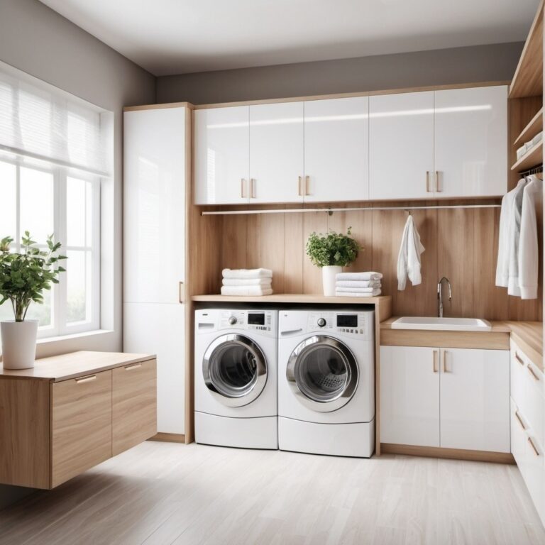 Modern Laundry Room With Integrated Sink And Custom Cabinets