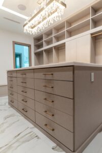 Baroque Walk-in Closet and shelving system with Gold Accessories