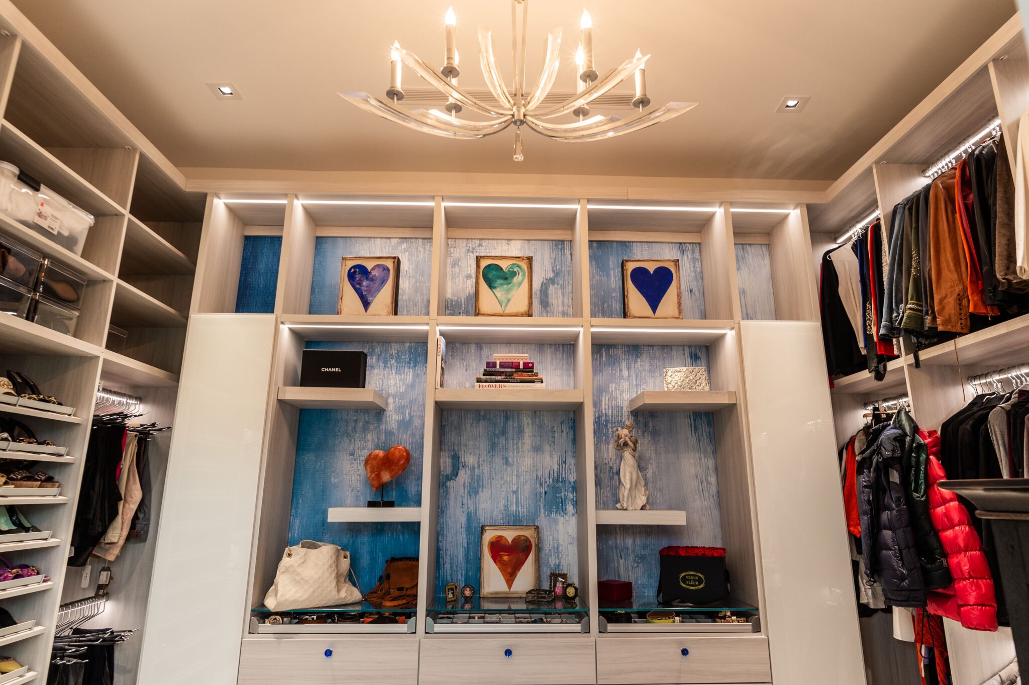 Luxury walk in closet with integrated lighting system