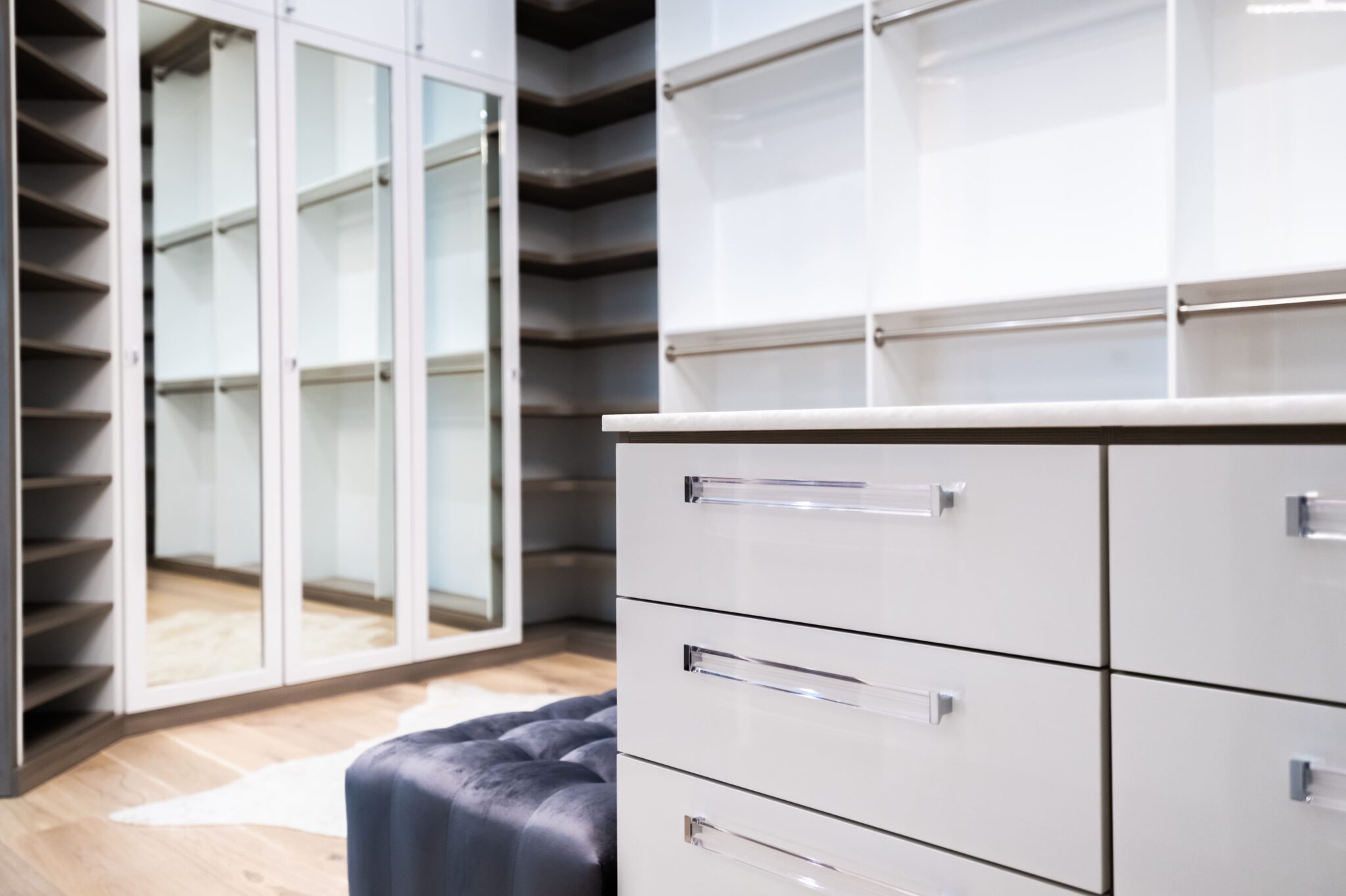 Luxury Walk In Closet With Transparent Handle Accessories