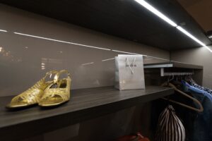 Shelving system design for luxury item and shoe display