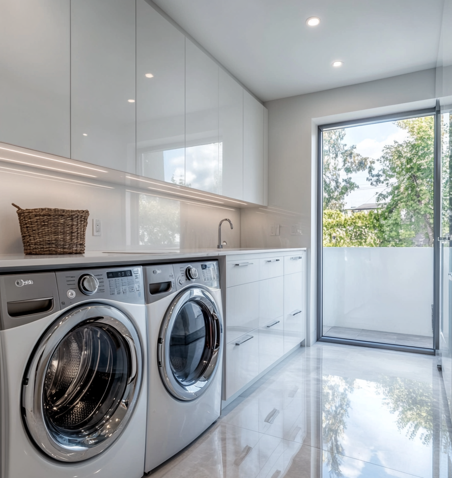 Custom laundry room organization with built-in cabinets, best organizing solutions, and efficient workspace design