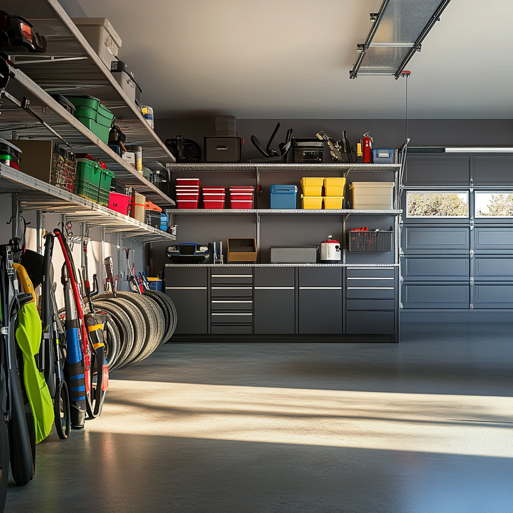 Heavy duty modern garage storage with sleek design, offering durable and efficient storage solutions for tools and equipment.