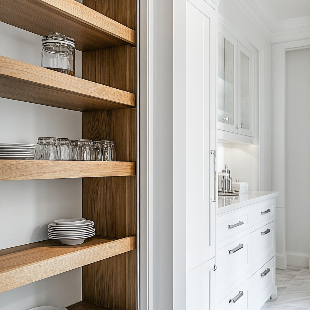 Luxury Built In Pantry Storage In White Gloss Finish Design