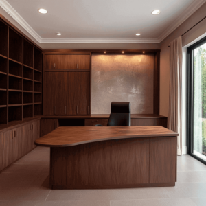 modern home office with custom cabinetry