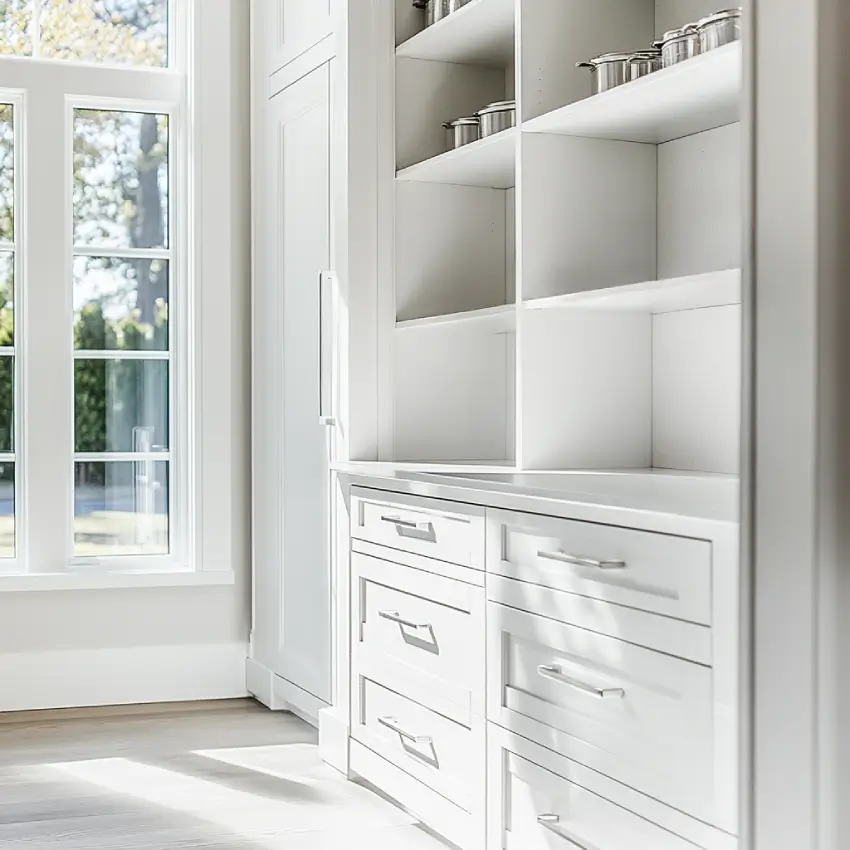 Pc10-Bright-White-Custom-Pantry-Cabinet-With-Drawers-And-Open-Shelving