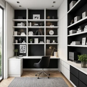 modern black and white home office