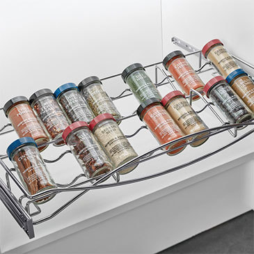 Chrome Spice Rack With Neatly Organized Spice Jars, Showcasing Custom Pantry Storage Solutions For Efficient Kitchen Organization